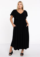 Dress Frilled V-neck Swing DOLCE - black - #5