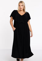 Dress Frilled V-neck Swing DOLCE - black - #1