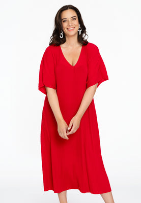 Dress V-neck PLISSE - red  - #1