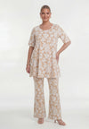 Tunic wide bottom FLOWER STAMP - light brown - #4