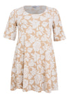 Tunic wide bottom FLOWER STAMP - light brown - #3