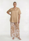 Trousers BLURRED ROSES - light brown