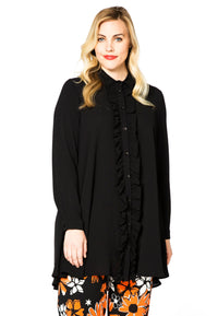 Blouse ruffled bubble - black - #1