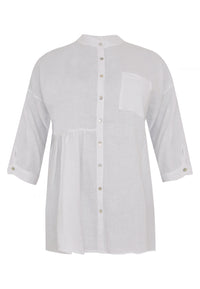 Blouse asymmetric ruffled LINEN - white - #1