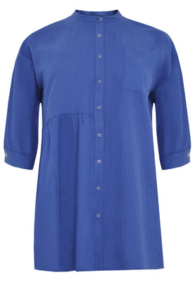 Blouse asymmetric ruffled LINEN - light blue - #5