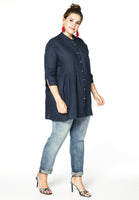 Blouse asymmetric ruffled LINEN - blue - #2