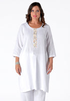 Dress beaded placket LINEN - white  - #1