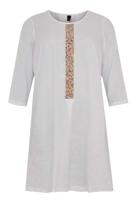 Dress beaded placket LINEN - white  - #3