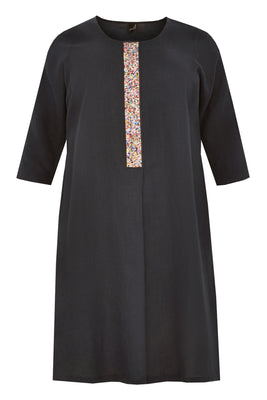 Dress beaded placket LINEN - black  - #4