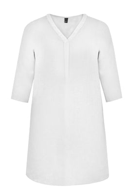 Tunic beaded v-neck LINEN - white  - #4