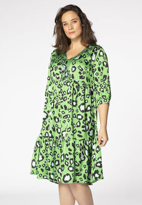 Dress beaded v-neck LEOPARD - green  - #1