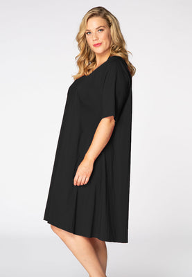 Dress tied back stretch cotton - black  - #1