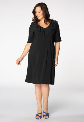 Dress ruffled V-neck DOLCE - black  - #2