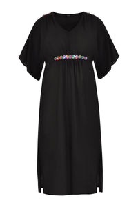 Dress embroidered detail LINEN - black - #4