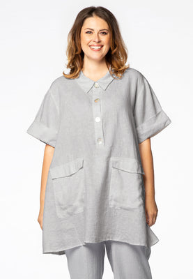 Tunic polo collar LINEN - grey  - #1