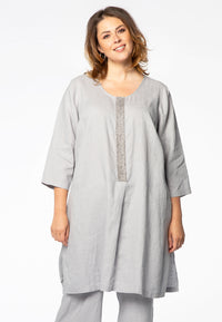 Tunic beaded placket LINEN - grey - #1