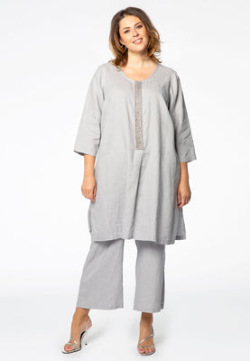 Tunic beaded placket LINEN - grey  - #2