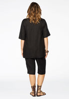 Blouse pleated v-neck LINEN - black  - #3