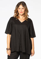 Blouse pleated v-neck LINEN - black  - #1