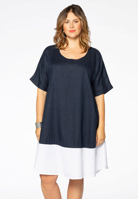 Dress colourblock LINEN - blue - #1