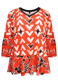 Shirt frilled MIX PRINT - red - #4