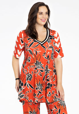 Tunic wide bottom MIX PRINT - red  - #1