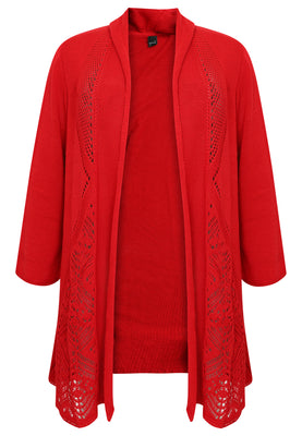  Cardigan long AJOUR - red  - #5