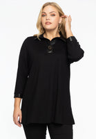 Tunic faux leather details INTERLOCK - black  - #1