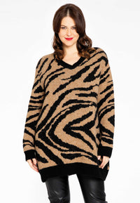 Pullover v-neck TIGER - brown - #1