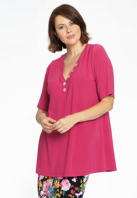 Tunic flare buttoned V-neck DOLCE - pink - #1