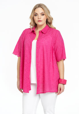 Blouse A-line broderie anglaise - pink - #1