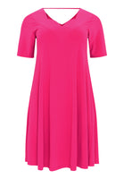 Dress A-line double v-neck DOLCE - pink - #4