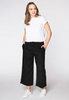 Cropped trousers waist cord LINEN - black - #1