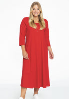 Long A-line dress COTTON - red - #1