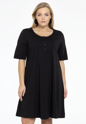 Dress A-line buttons COTTON - black  - #1