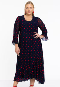 Dress Long Ruffle DOTS - blue - #1