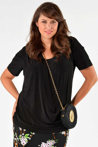 Shirt a-symmetric drape neck DOLCE - black - #1