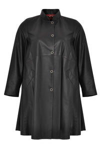 Coat wide Aline leather - black - #4