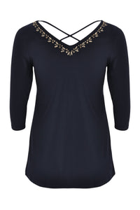 Shirt flare beaded v-neck DOLCE - blue - #3