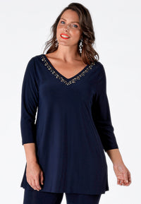 Shirt flare beaded v-neck DOLCE - blue - #1