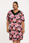 Dress A-line double v-neck LILIUM - pink