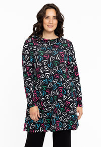Tunic wide bottom collar HEARTS - black - #1
