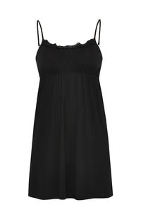 Slip dress elastic waist with lace - black - #2