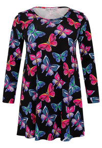 Tunic wide bottom BUTTERFLIES - black - #4