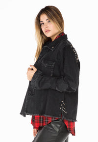 Jacket denim metal rings - black - #1