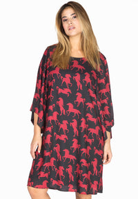 Dress wide sleeves HORSES - black - #1