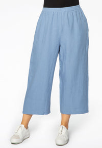 Trousers wide-fit 7/8 LINEN - indigo - #1