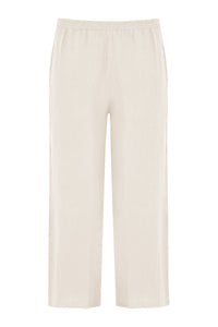 Trousers wide-fit long linen - ecru - #1