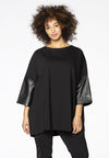 Blouse fake leather sleeves - black - #1