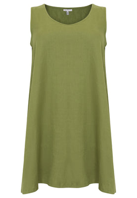 Tunic A-line sleeveless LINEN - green  - #4